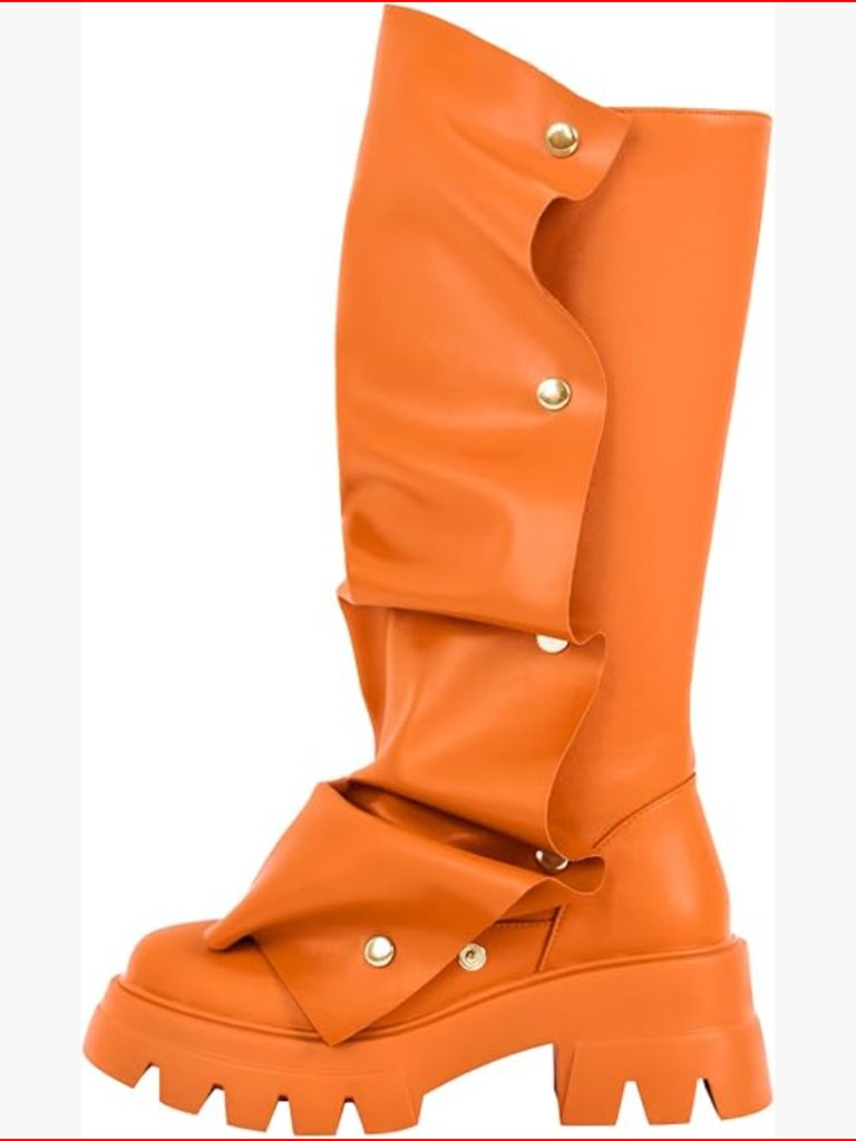 Platform Slouchy Fold Over Boots Mid Calf Block Heel Western Pull On